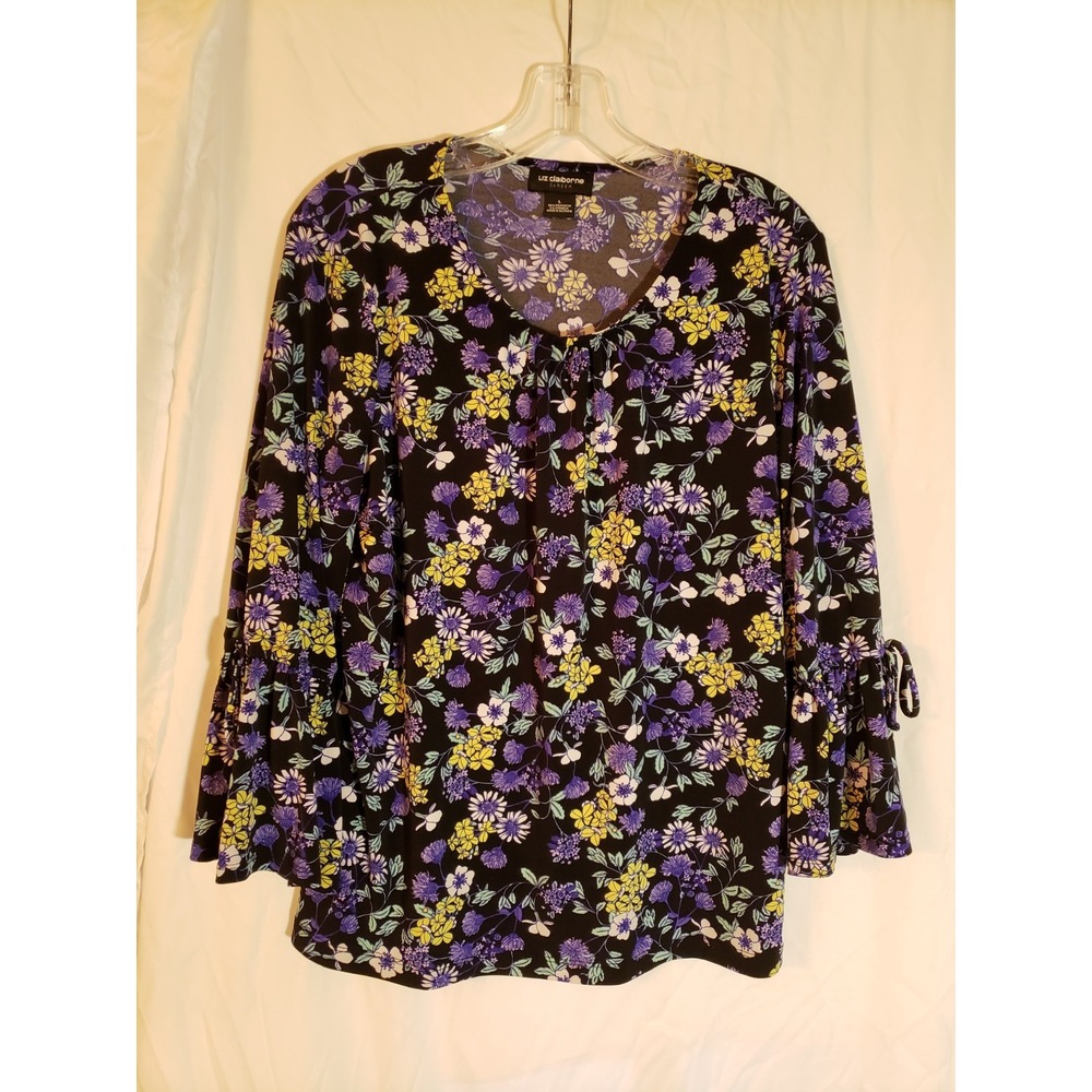 Women's Liz Claiborne Black Floral Long Sleeve Blouse Size L
